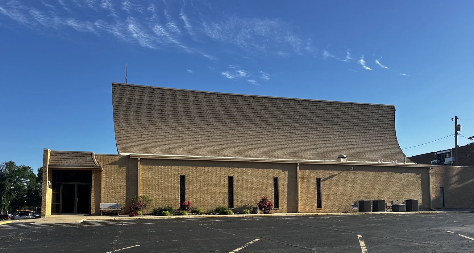 Clean church roof after black algae removal in El Dorado, Kansas